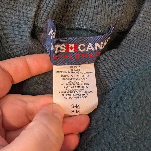 Vintage 80s Roots Canada Athletics Green Sherpa Embroidered Logo Crew Mens Small - Picture 5 of 12